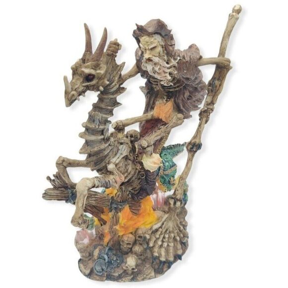 Fantasy Skeleton Bone Dragon Undead Rider Figurine Sculpture Mythical Mediaval - Picture 1 of 12
